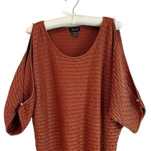Y2K Camille La Vie Rust Cold Shoulder Sparkly Short Sleeve Sweater Size Large